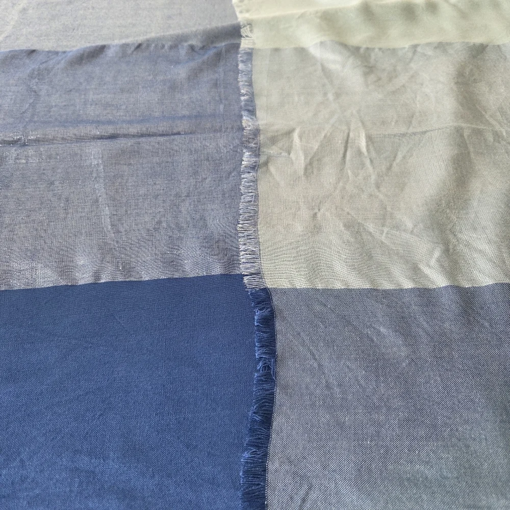 NWT Style & Co Blue‎ Teal Metallic Striped Check Chambray Scarf 25×80 Inches